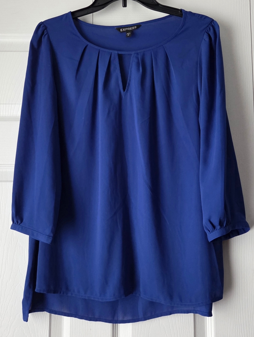 Express Semi Sheer Royal Blue Keyhole Blouse Size M - Picture 2 of 11